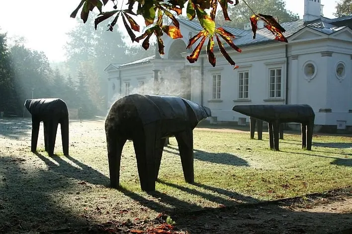 Magdalena Abakanowicz. Mutants. 2000. Group of six sculptures. Formed and polished stainless steel (unique work). Centre of Polish Sculpture in Orońsko Collection. Photo: Jan Gaworski